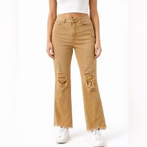 Vervet Tan Distressed Straight Leg Raw Hem Jeans Women’s Size 29